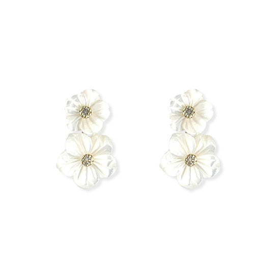 White Double Floral Diamond Earrings - Baby FitaihiWhite Double Floral Diamond Earrings