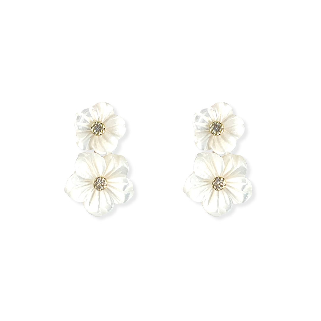 White Double Floral Diamond Earrings - Baby FitaihiWhite Double Floral Diamond Earrings
