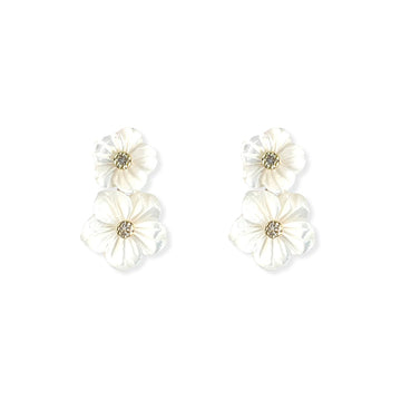 White Double Floral Diamond Earrings - Baby FitaihiWhite Double Floral Diamond Earrings