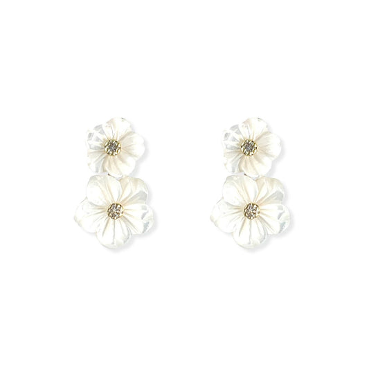 White Double Floral Diamond Earrings - Baby FitaihiWhite Double Floral Diamond Earrings