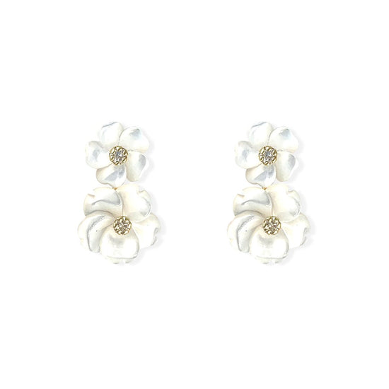 White Double Floral Earrings - Baby FitaihiWhite Double Floral Earrings