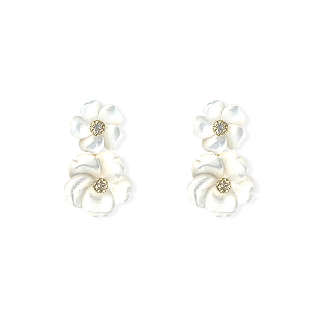 White Double Floral Earrings - Baby FitaihiWhite Double Floral Earrings