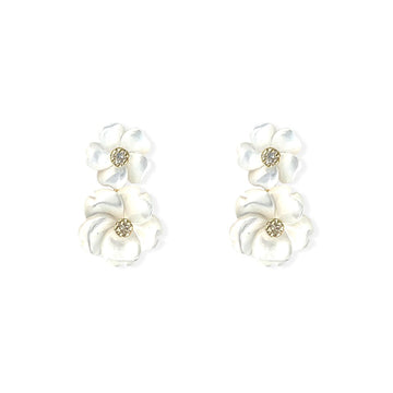 White Double Floral Earrings - Baby FitaihiWhite Double Floral Earrings