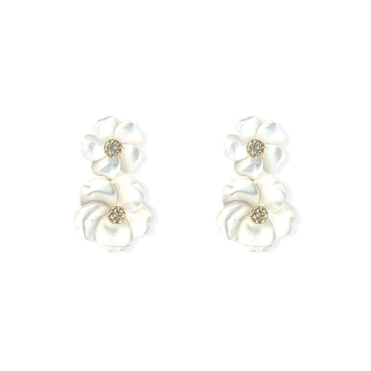 White Double Floral Earrings - Baby FitaihiWhite Double Floral Earrings