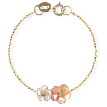 White Duo Floral Gold & Diamond Bracelet - Baby FitaihiWhite Duo Floral Gold & Diamond Bracelet