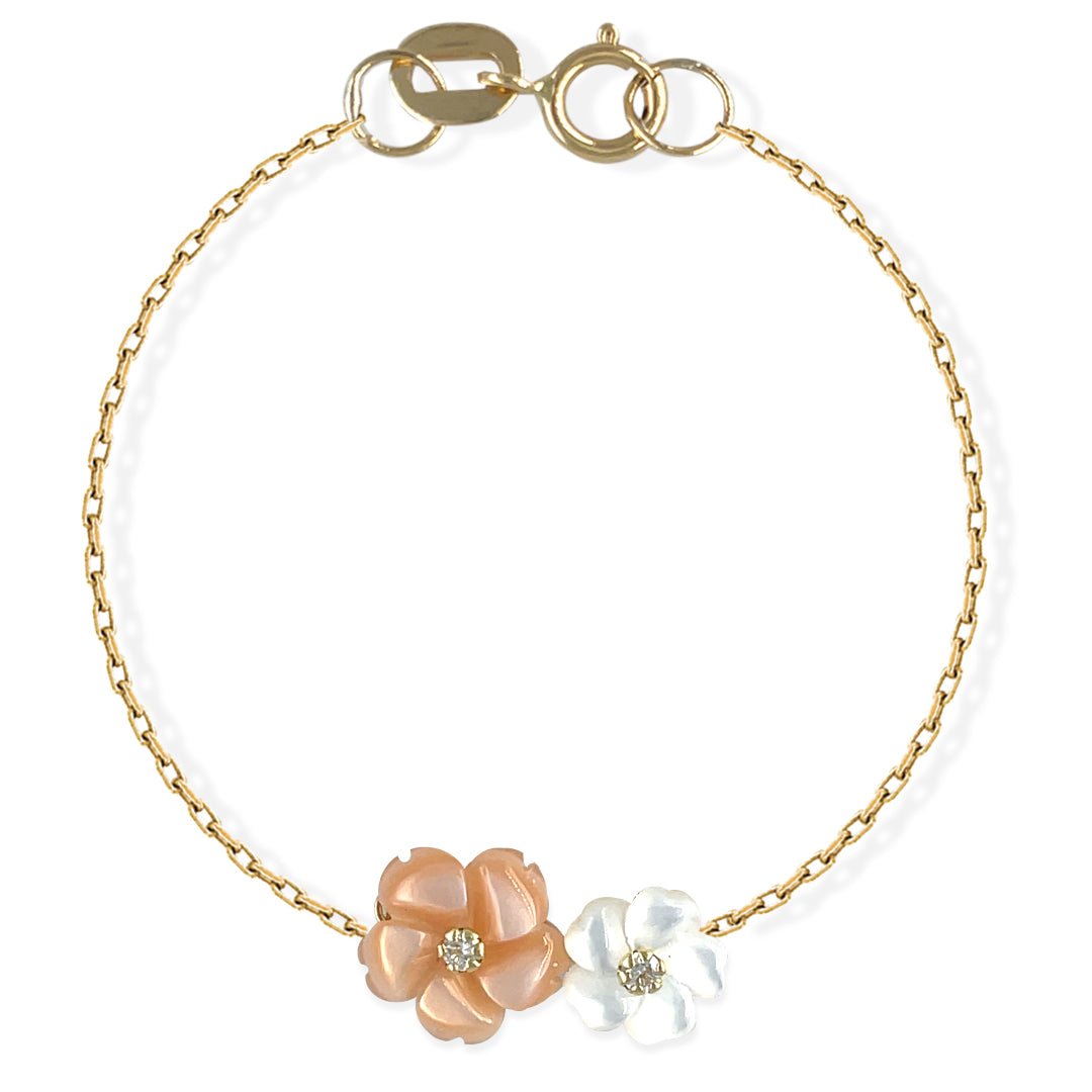 White Duo Floral Gold & Diamond Bracelet - Baby FitaihiWhite Duo Floral Gold & Diamond Bracelet