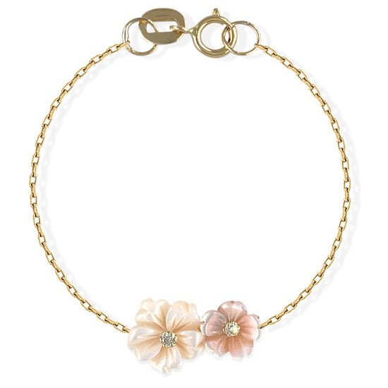 White Duo Floral Gold & Diamond Bracelet - Baby FitaihiWhite Duo Floral Gold & Diamond Bracelet