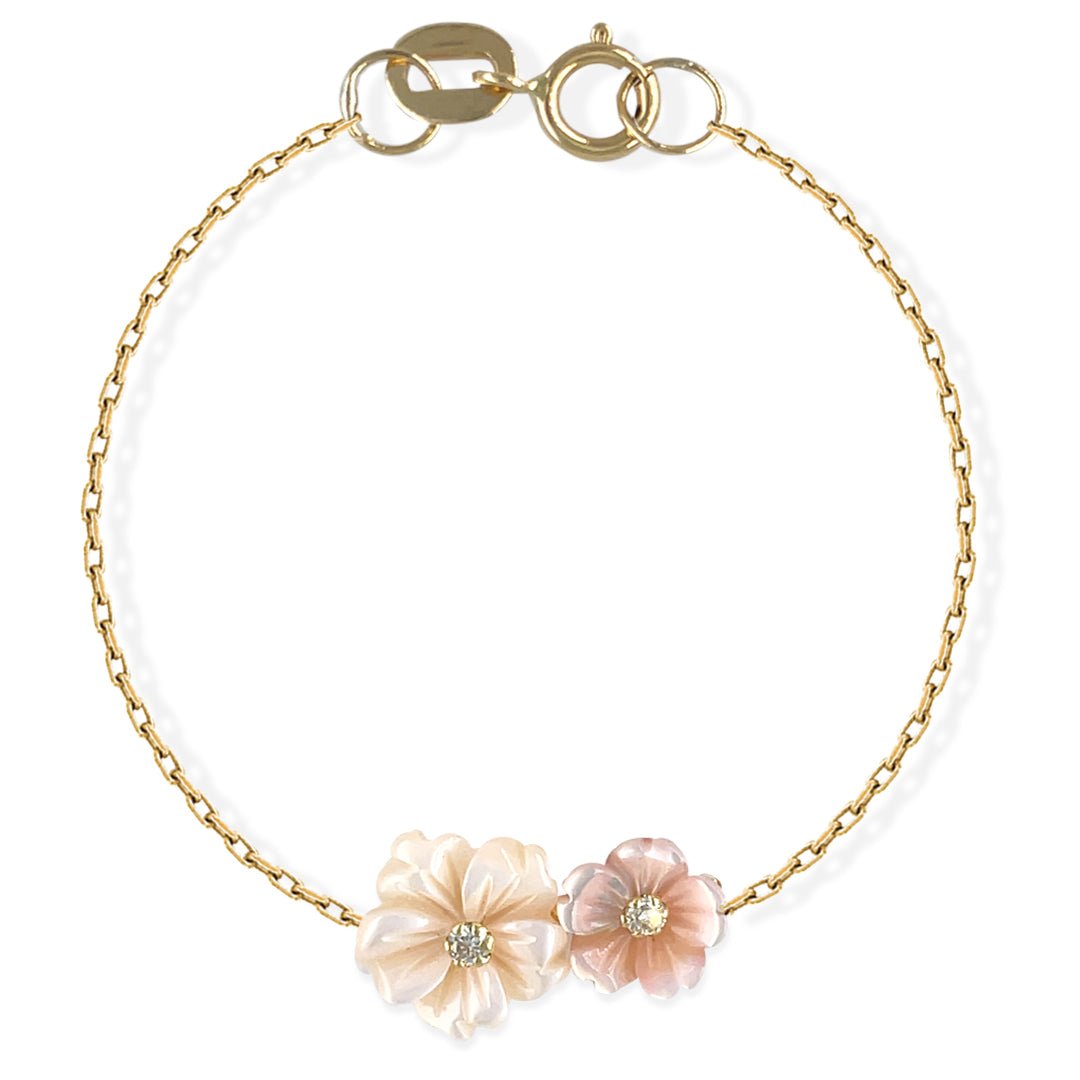 White Duo Floral Gold & Diamond Bracelet - Baby FitaihiWhite Duo Floral Gold & Diamond Bracelet