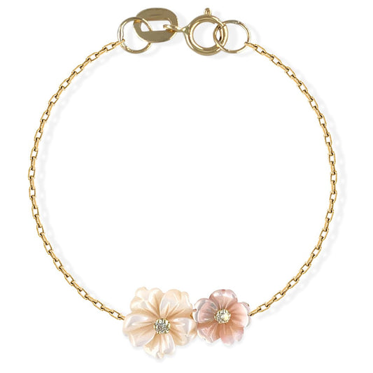 White Duo Floral Gold & Diamond Bracelet - Baby FitaihiWhite Duo Floral Gold & Diamond Bracelet