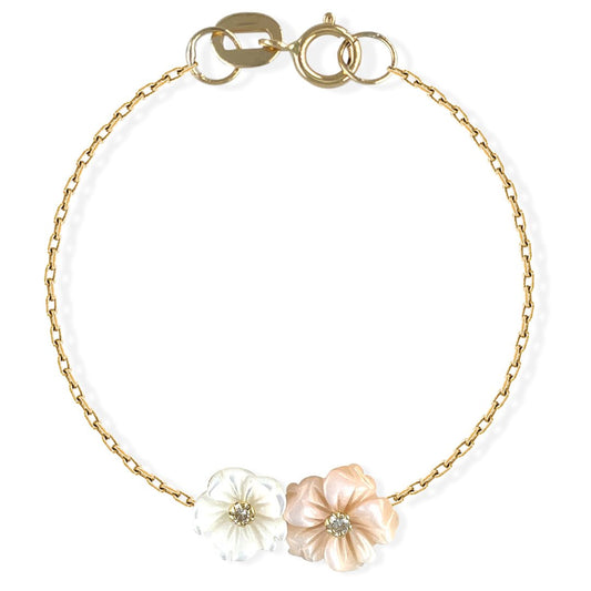 White Duo Floral Gold & Diamond Bracelet - Baby FitaihiWhite Duo Floral Gold & Diamond Bracelet
