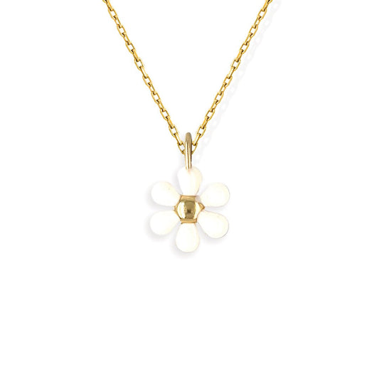 White Flower Gold and Diamond Necklace - Baby FitaihiWhite Flower Gold and Diamond Necklace