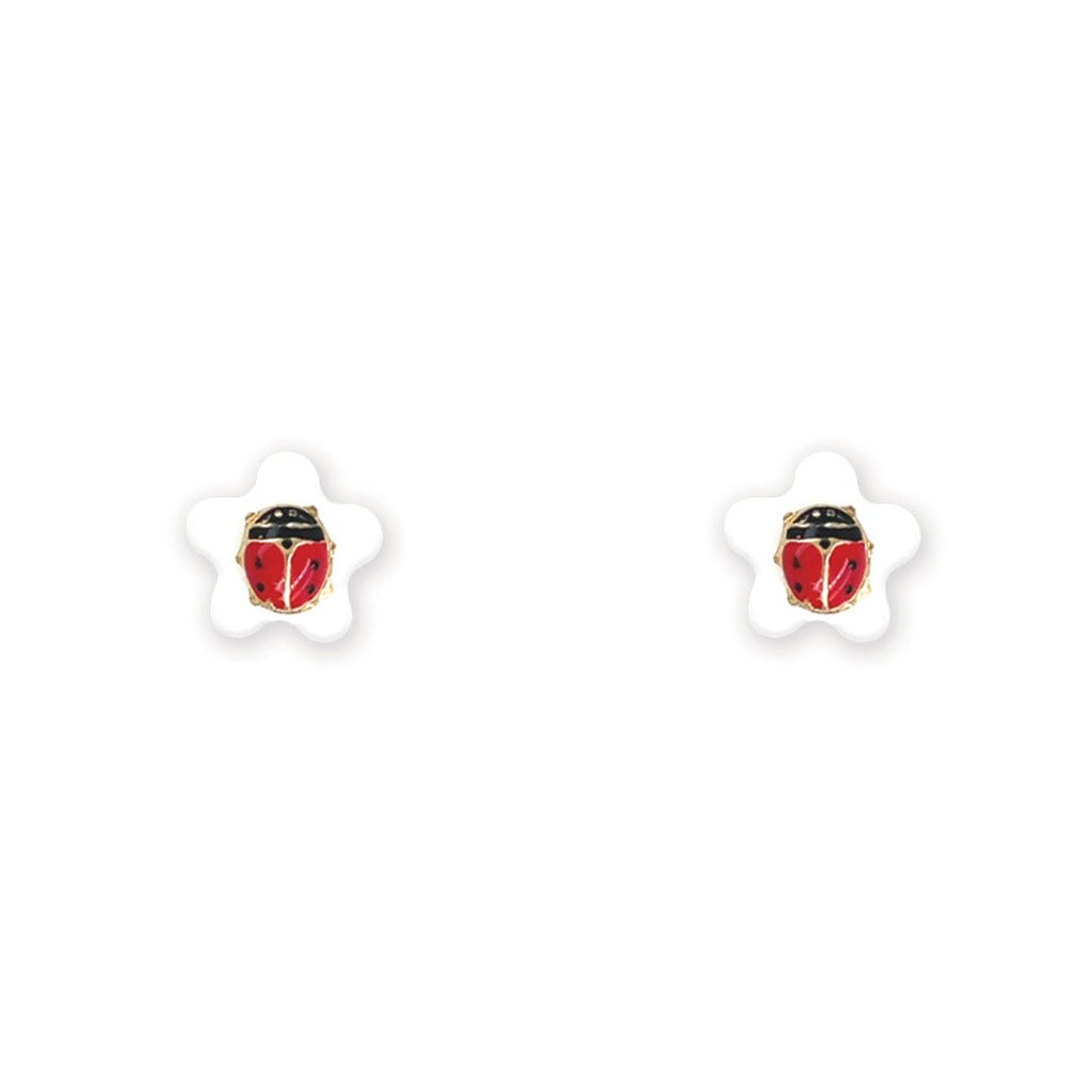 White & Red Lady Bug Earrings - Baby FitaihiWhite & Red Lady Bug Earrings