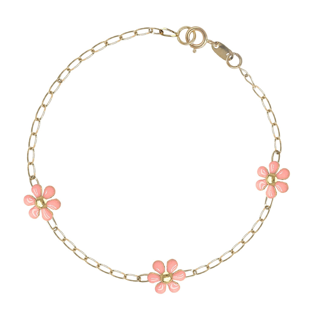Coral Pink Enamel Flower Bracelet - Baby FitaihiCoral Pink Enamel Flower Bracelet
