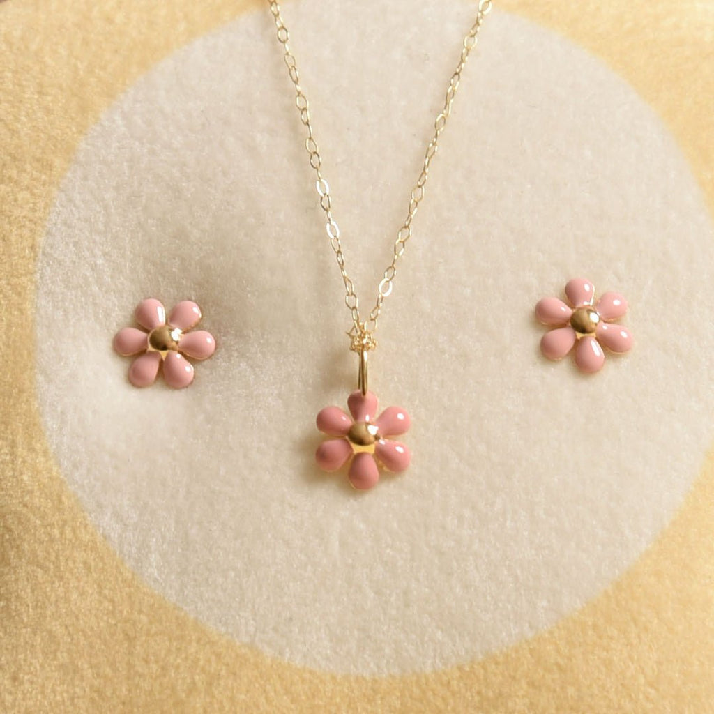 Coral Pink Enamel Flower Set - Baby FitaihiCoral Pink Enamel Flower Set