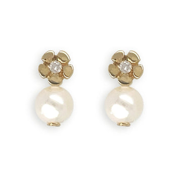 Flower shape Pearl an Diamond and Gold Earrings - Baby FitaihiFlower shape Pearl an Diamond and Gold Earrings