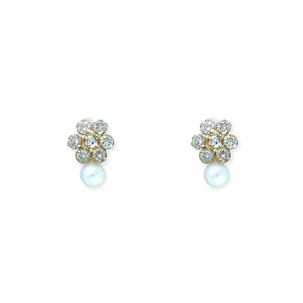 Flower shape Pearl an Gold and Diamond Earrings - Baby FitaihiFlower shape Pearl an Gold and Diamond Earrings