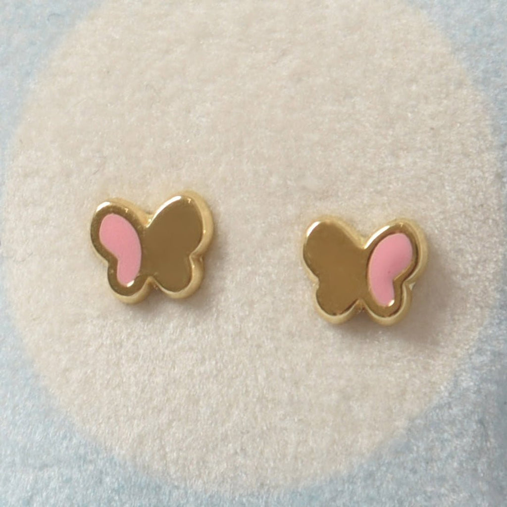Gold & Pink Butterfly Earrings - Baby FitaihiGold & Pink Butterfly Earrings