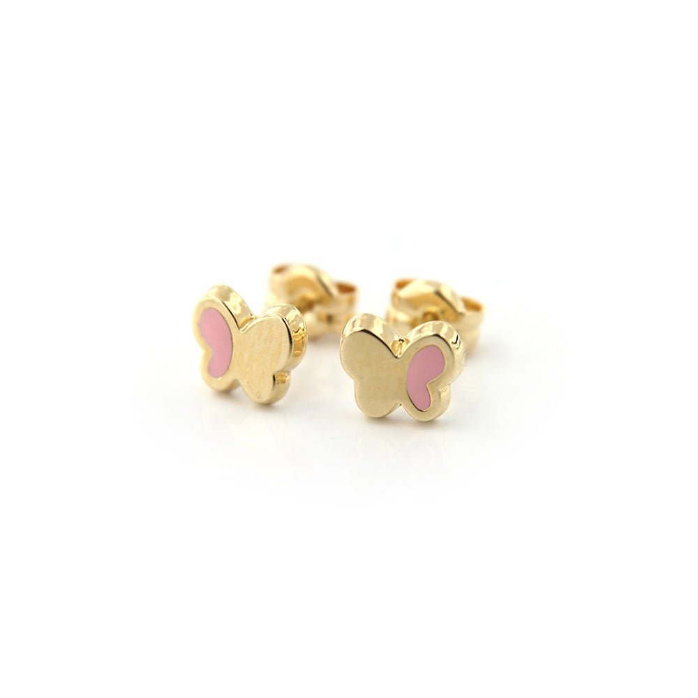 Gold & Pink Butterfly Earrings - Baby FitaihiGold & Pink Butterfly Earrings