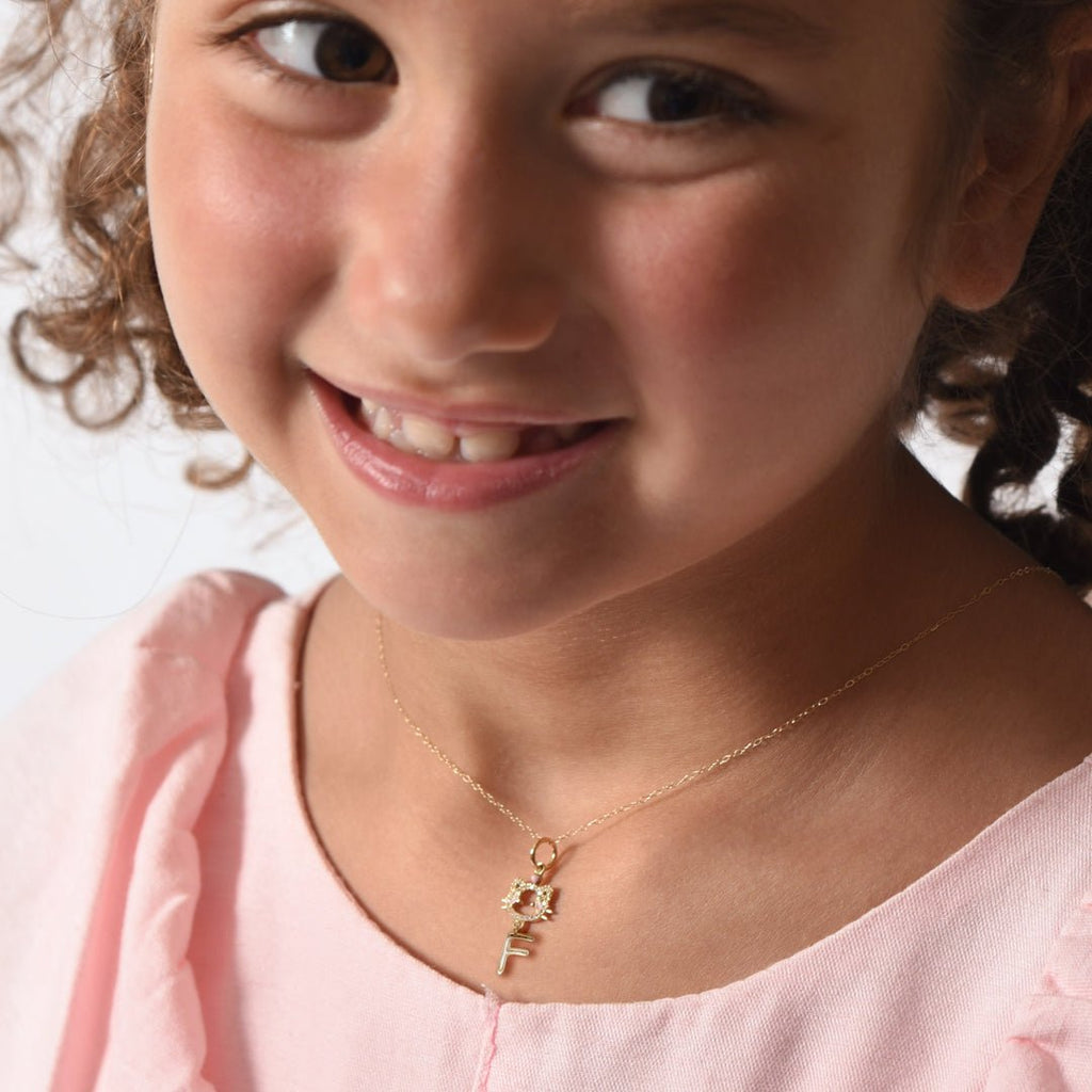 "Maya The Kitten" Necklace With The Letter "F" - Baby Fitaihi"Maya The Kitten" Necklace With The Letter "F"