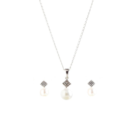 Necklace & Earrings Diamond Pearl Set - Baby FitaihiNecklace & Earrings Diamond Pearl Set