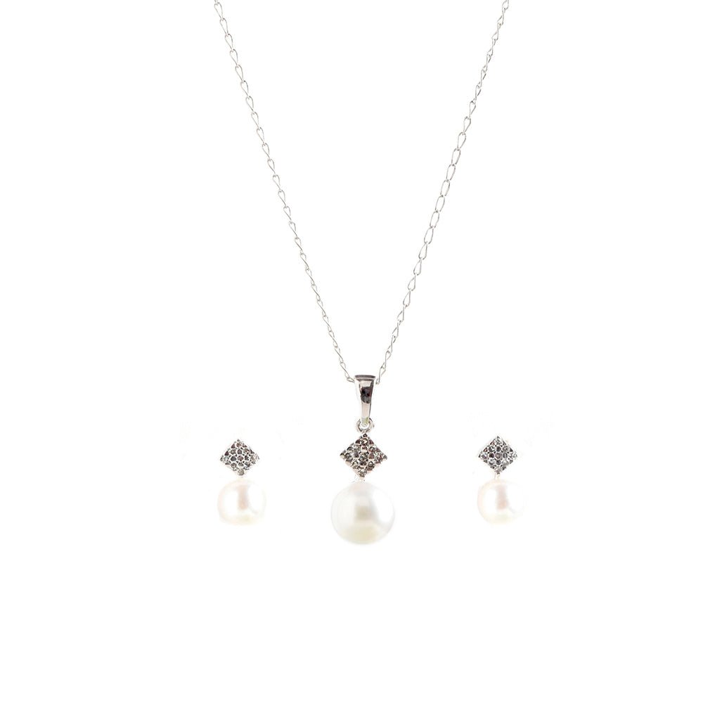 Necklace & Earrings Diamond Pearl Set - Baby FitaihiNecklace & Earrings Diamond Pearl Set