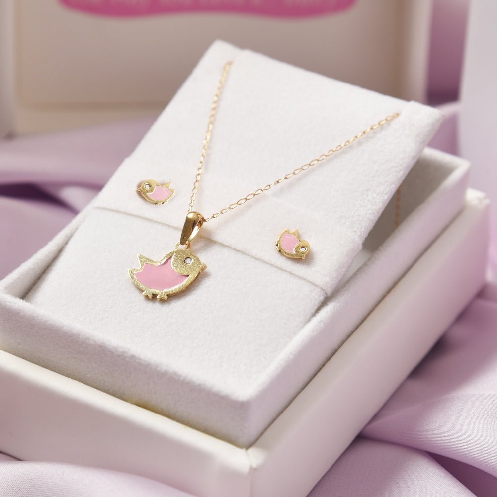Necklace & Earrings Little Pink Birdie Set - Baby FitaihiNecklace & Earrings Little Pink Birdie Set