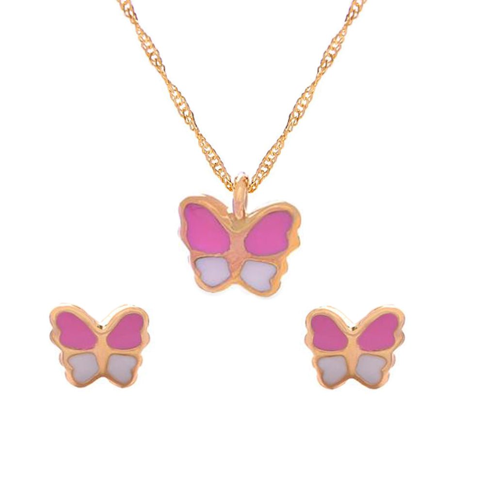 Necklace & Earrings Pink Butterfly Set - Baby FitaihiNecklace & Earrings Pink Butterfly Set
