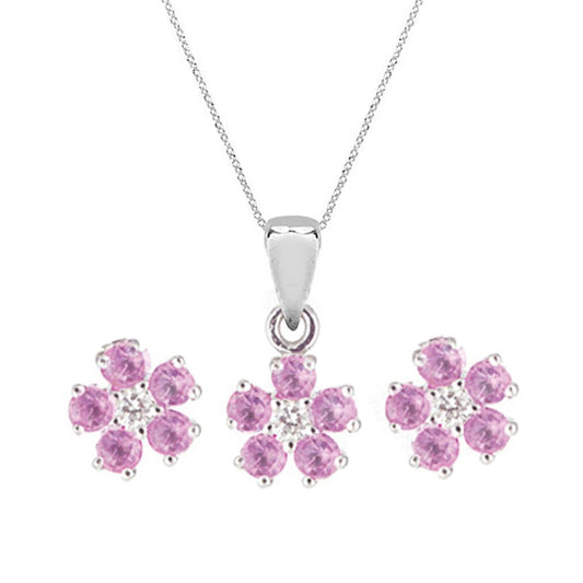 Necklace & Earrings Pink Sapphire Roses Set - Baby FitaihiNecklace & Earrings Pink Sapphire Roses Set