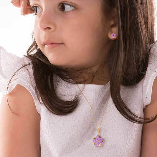 Necklace & Earrings Purple Floral - Shaped Set - Baby FitaihiNecklace & Earrings Purple Floral - Shaped Set