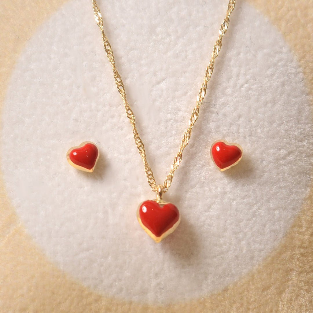 Necklace & Earrings Red Heart Set - Baby FitaihiNecklace & Earrings Red Heart Set