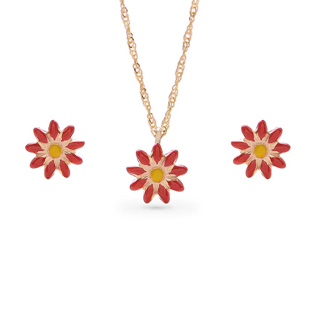 Necklace & Earrings Red & Yellow Flower Set - Baby FitaihiNecklace & Earrings Red & Yellow Flower Set
