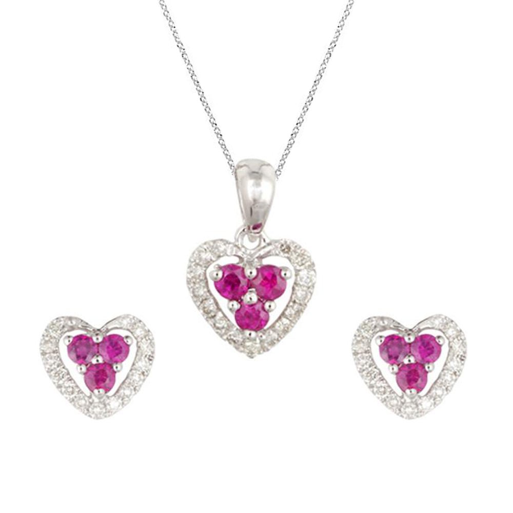 Necklace & Earrings Ruby Heart Set - Baby FitaihiNecklace & Earrings Ruby Heart Set