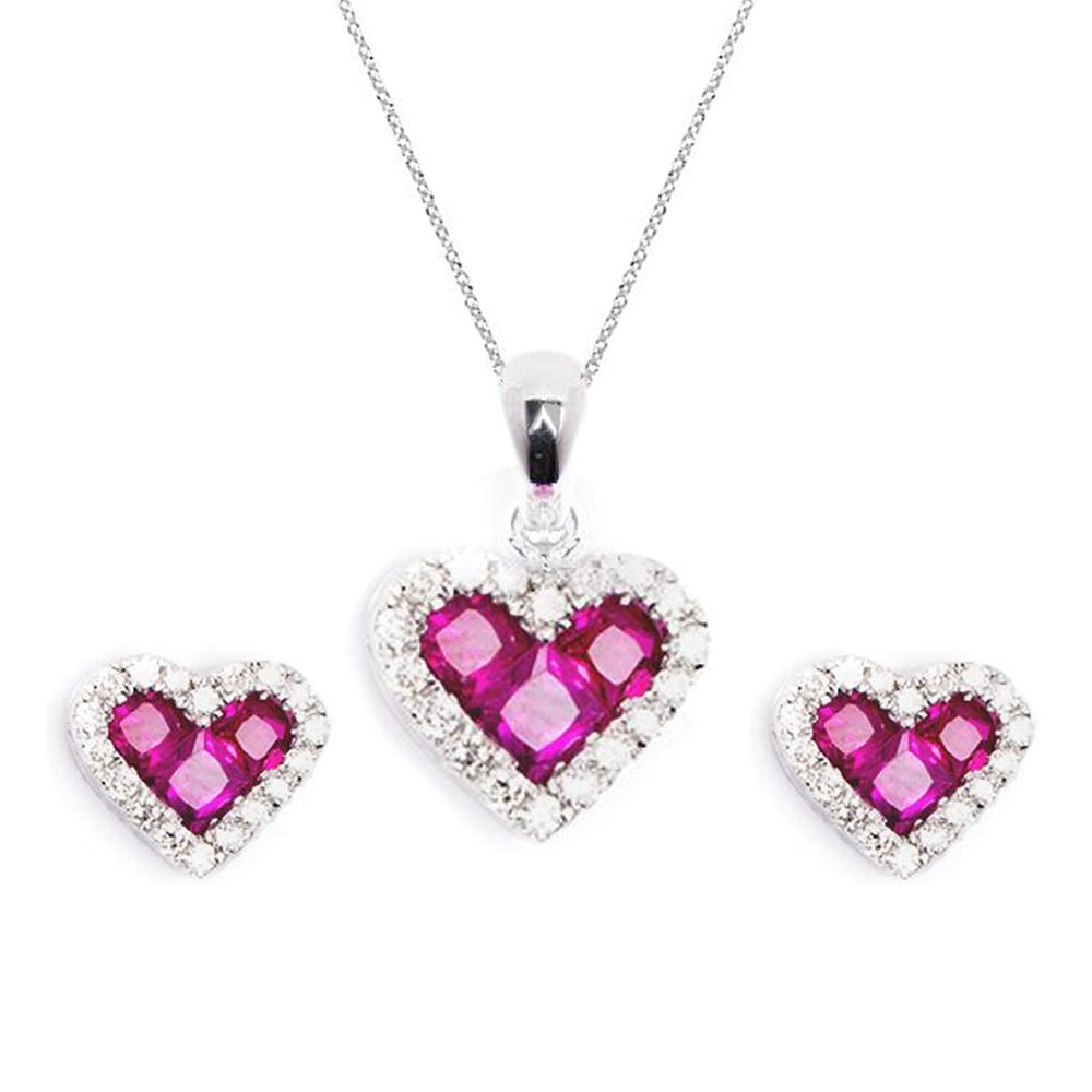 Necklace & Earrings Ruby Heart Set - Baby FitaihiNecklace & Earrings Ruby Heart Set