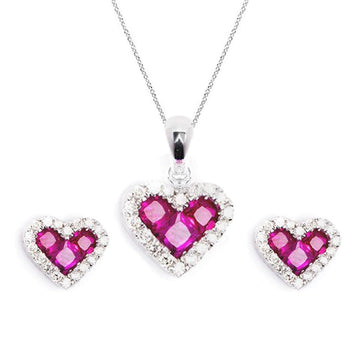 Necklace & Earrings Ruby Heart Set - Baby FitaihiNecklace & Earrings Ruby Heart Set