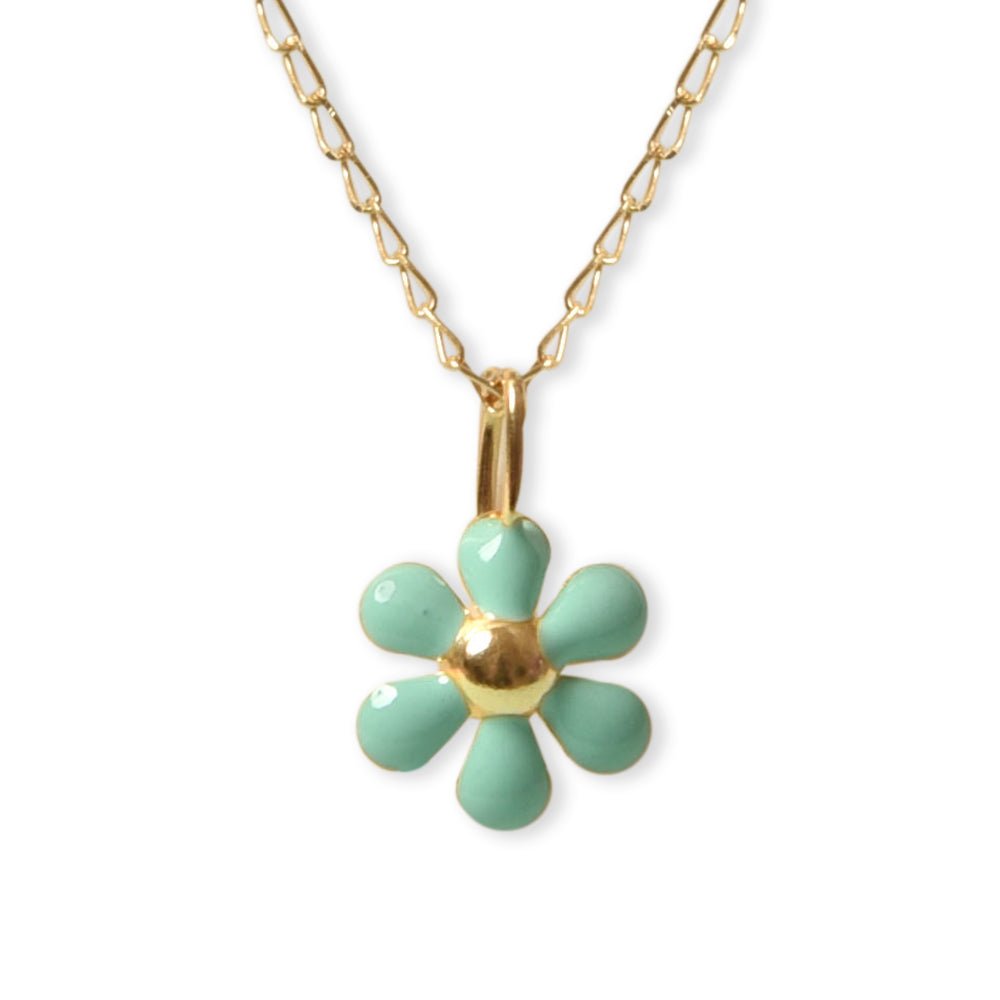 Olive Enamel Flower Necklace - Baby FitaihiOlive Enamel Flower Necklace
