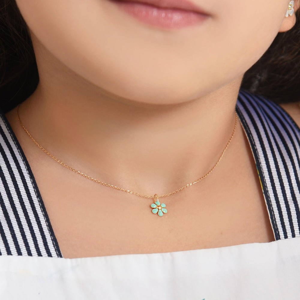 Olive Enamel Flower Necklace - Baby FitaihiOlive Enamel Flower Necklace