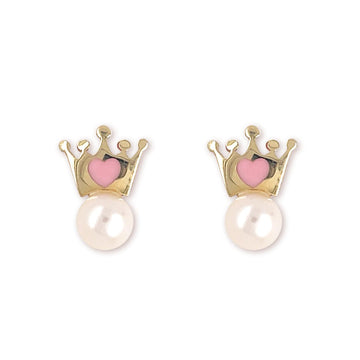 Pink Hearted Crown Studs - Baby FitaihiPink Hearted Crown Studs