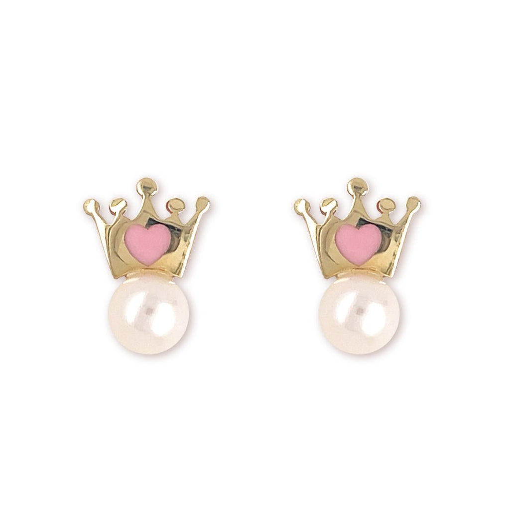 Pink Hearted Crown Studs - Baby FitaihiPink Hearted Crown Studs
