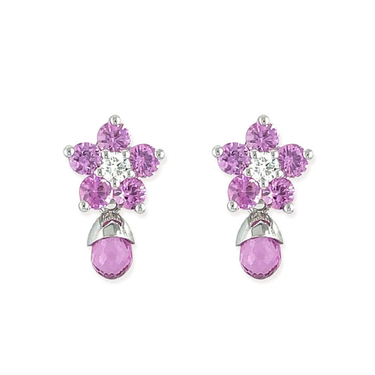 Pink Sapphire Rose Earrings - Baby FitaihiPink Sapphire Rose Earrings