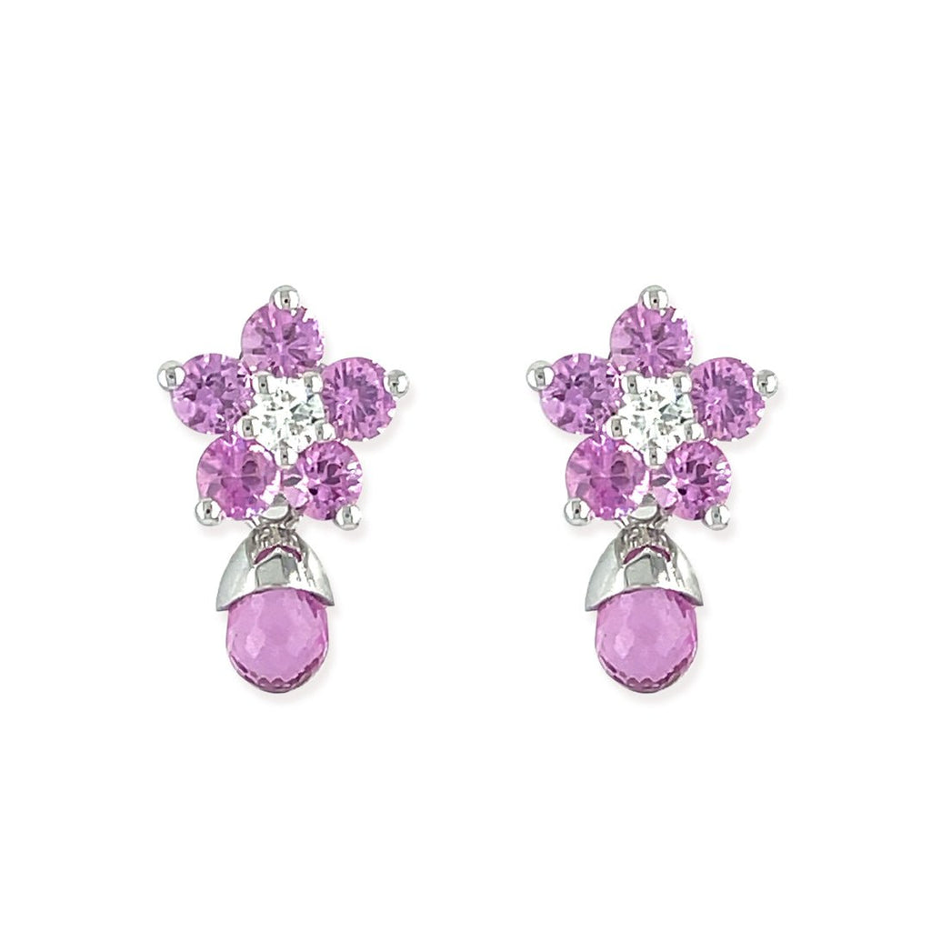 Pink Sapphire Rose Earrings - Baby FitaihiPink Sapphire Rose Earrings