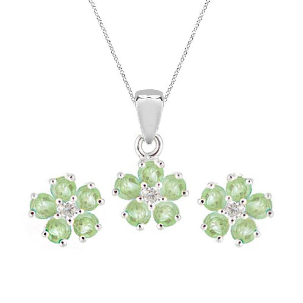 Roses Necklace & Earrings Green Sapphire Set - Baby FitaihiRoses Necklace & Earrings Green Sapphire Set