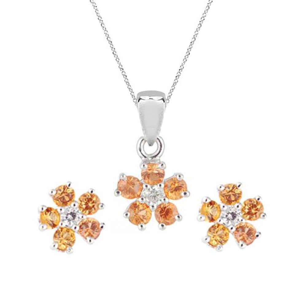 Roses Necklace & Earrings Orange Sapphire Set - Baby FitaihiRoses Necklace & Earrings Orange Sapphire Set