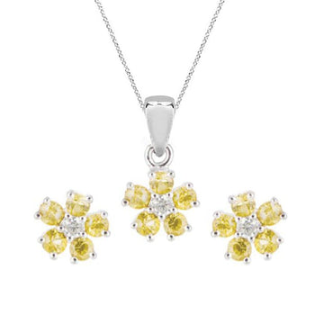 Roses Necklace & Earrings Yellow Sapphire Set - Baby FitaihiRoses Necklace & Earrings Yellow Sapphire Set