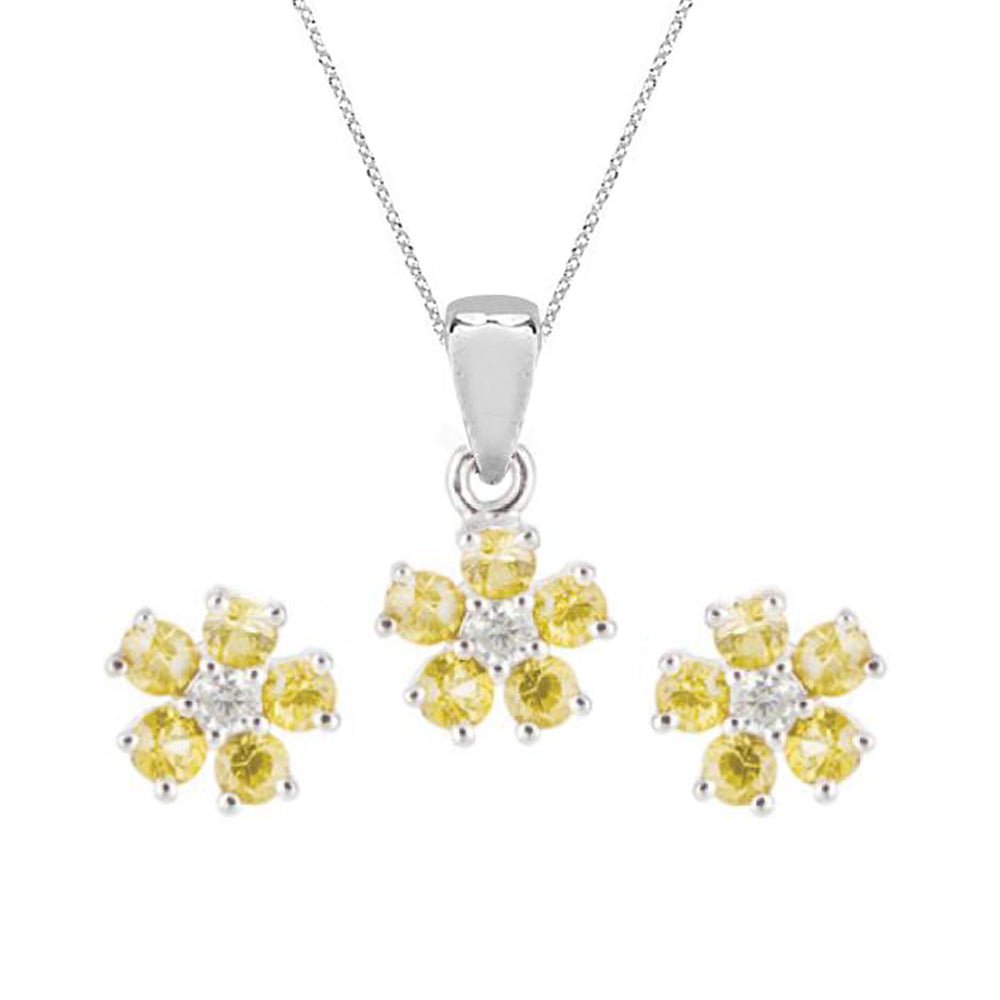 Roses Necklace & Earrings Yellow Sapphire Set - Baby FitaihiRoses Necklace & Earrings Yellow Sapphire Set