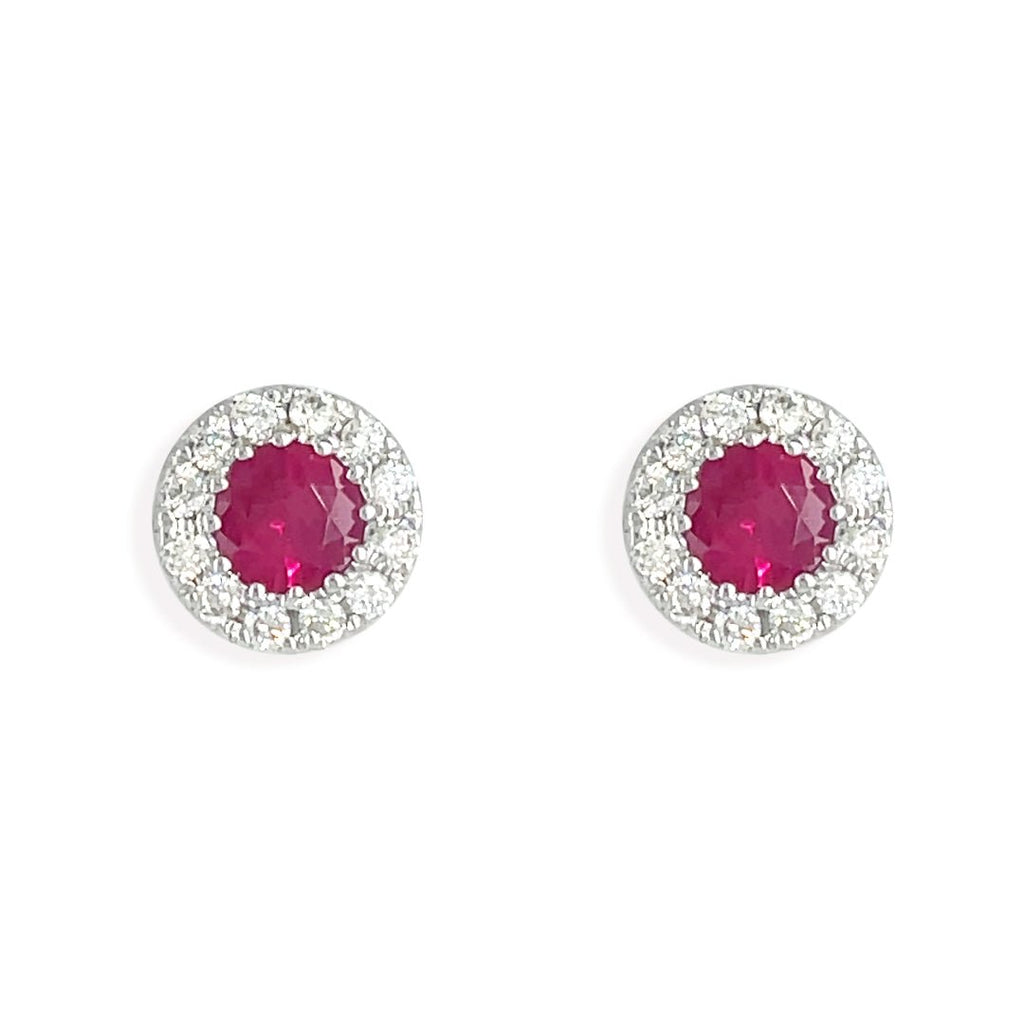 Round Diamond And Ruby Earrings - Baby FitaihiRound Diamond And Ruby Earrings