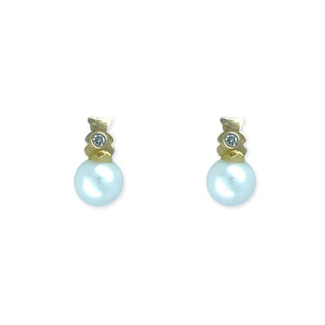 Teddy Bear Shape Pearl an Gold and Diamond Earrings - Baby FitaihiTeddy Bear Shape Pearl an Gold and Diamond Earrings